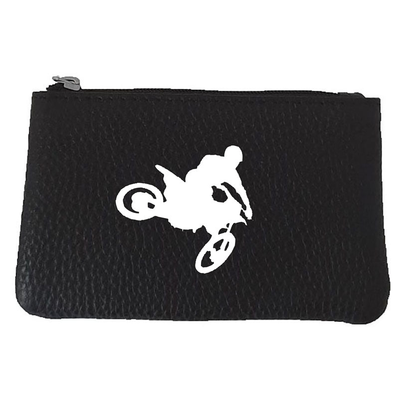 Petit porte monnaie avec porte clés en Cuir noir pour Homme personnalisé Moto Cross