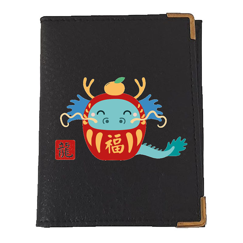 Etui porte carte bancaire et fidélité en Cuir noir personnalisé Signe chinois
