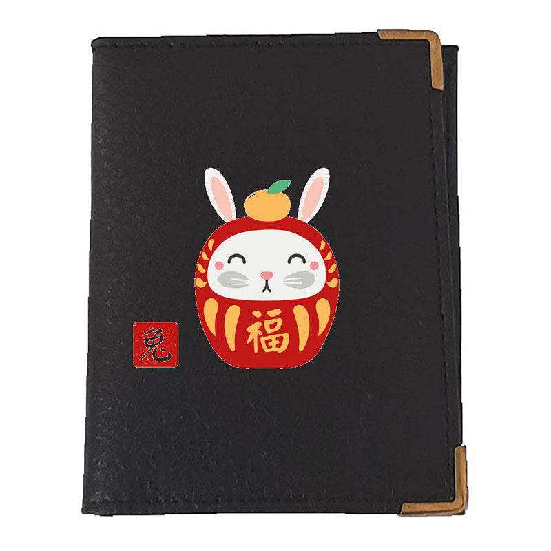 Etui porte carte bancaire et fidélité en Cuir noir personnalisé Signe chinois