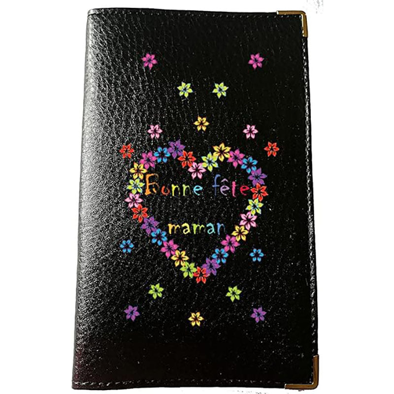 Porte Carte Grise en Cuir noir pour femme personnalisé Bonne Fête Maman