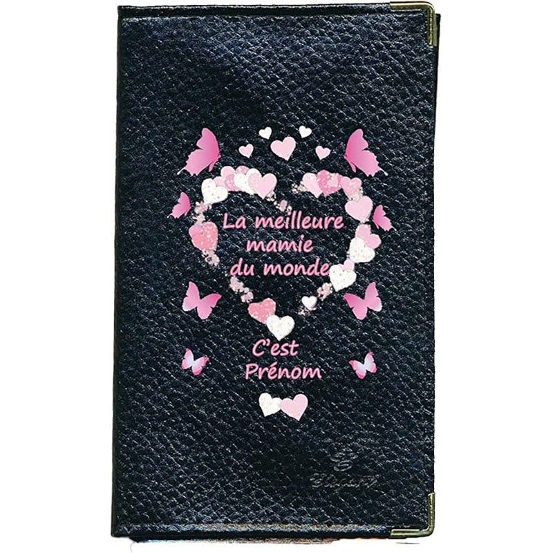 Porte Carte Grise en Cuir noir pour femme personnalisé Meilleure Mamie