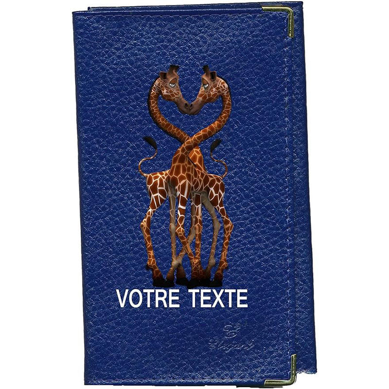 Porte Carte Grise en Cuir bleu pour femme ou homme personnalisé Girafe