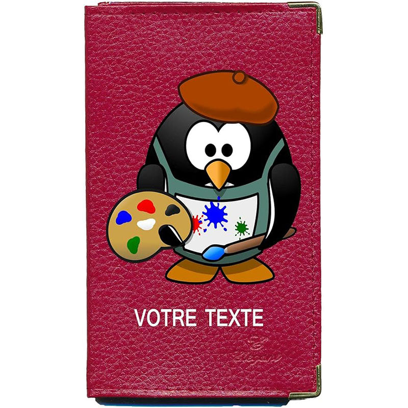 Porte Carte Grise en Cuir rouge unisexe personnalisé Hibou Artiste