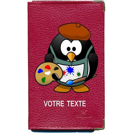 Porte Carte Grise en Cuir rouge unisexe personnalisé Hibou Artiste