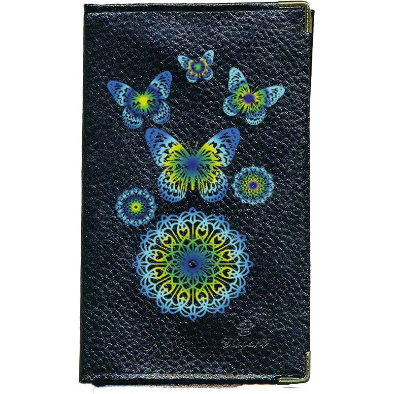 Porte Carte Grise en Cuir noir pour femme Mandala Bleu Vert