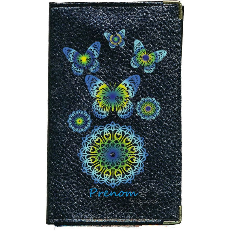 Porte Carte Grise en Cuir noir pour femme Mandala Bleu Vert