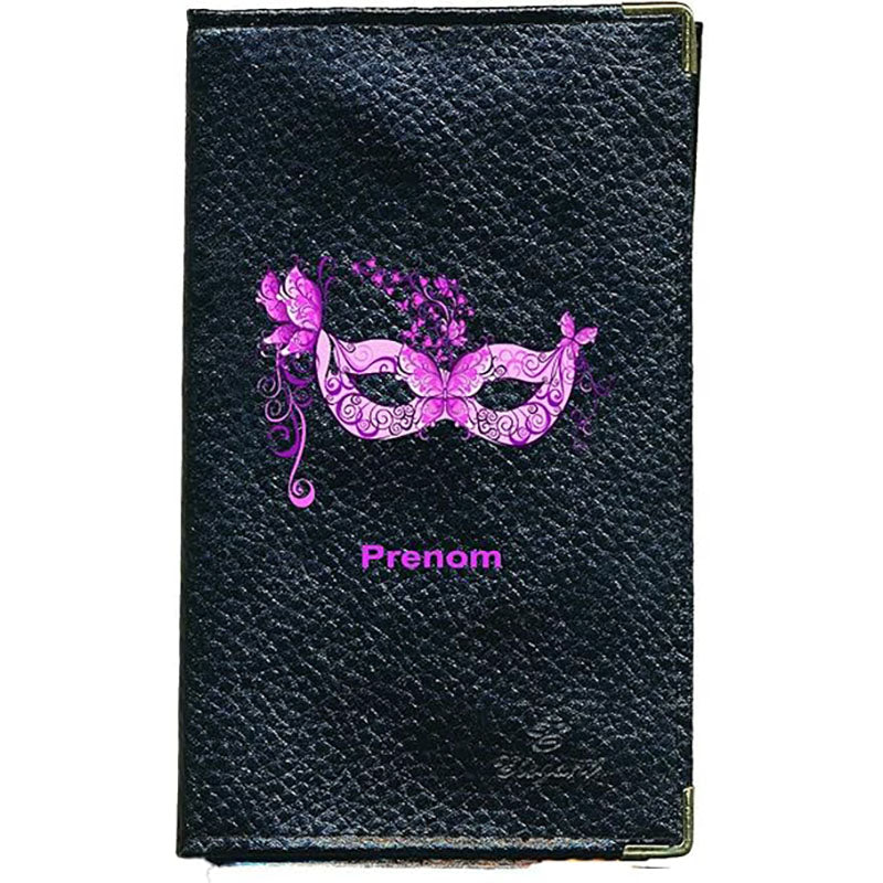 Porte Carte Grise en Cuir noir pour femme personnalisé Masque
