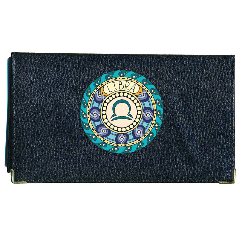 Porte Chéquier en cuir noir personnalisé avec Signe Zodiaque Astrologique