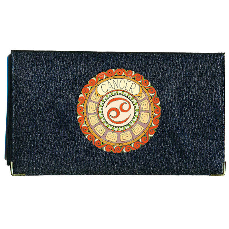 Porte Chéquier en cuir noir personnalisé avec Signe Zodiaque Astrologique