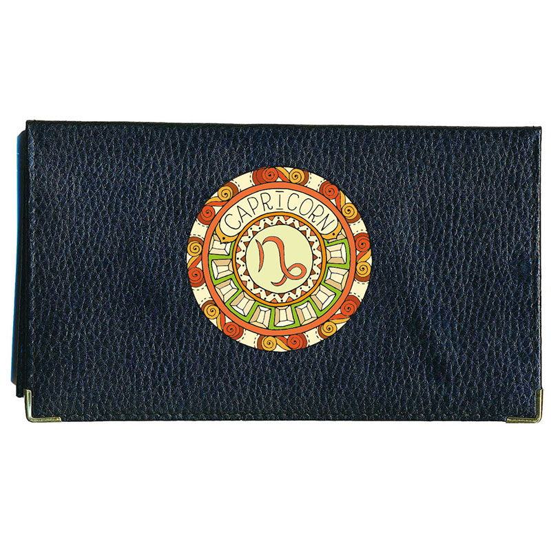 Porte Chéquier en cuir noir personnalisé avec Signe Zodiaque Astrologique