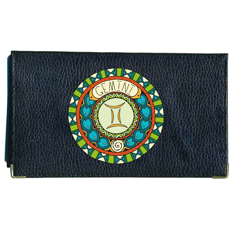 Porte Chéquier en cuir noir personnalisé avec Signe Zodiaque Astrologique