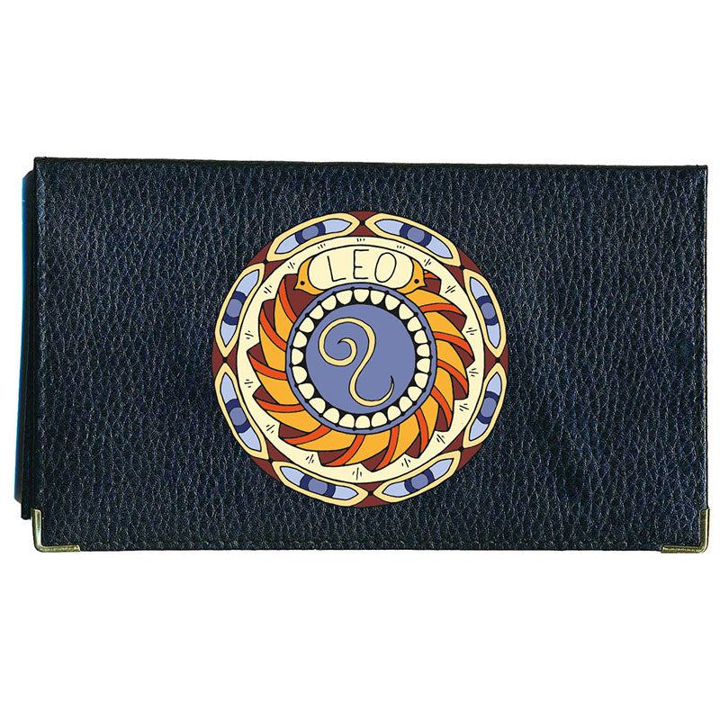 Porte Chéquier en cuir noir personnalisé avec Signe Zodiaque Astrologique