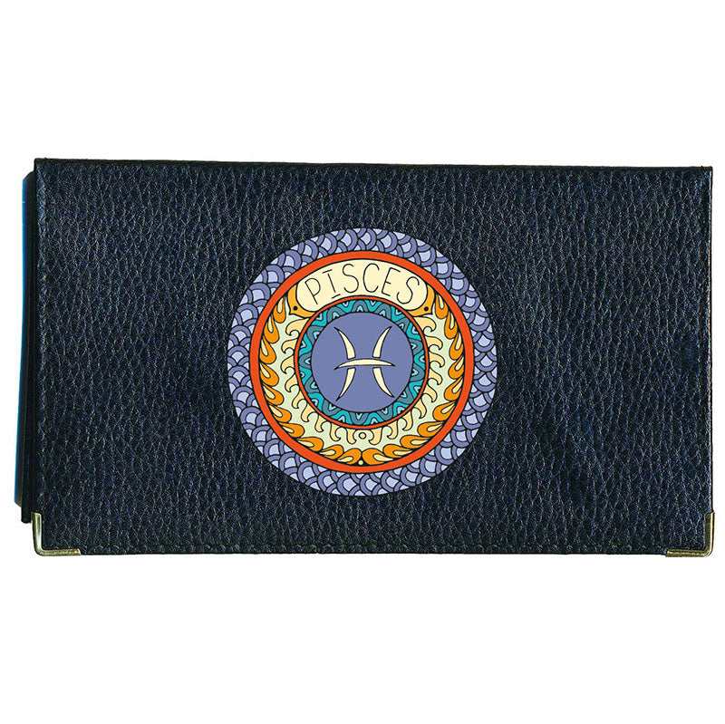 Porte Chéquier en cuir noir personnalisé avec Signe Zodiaque Astrologique