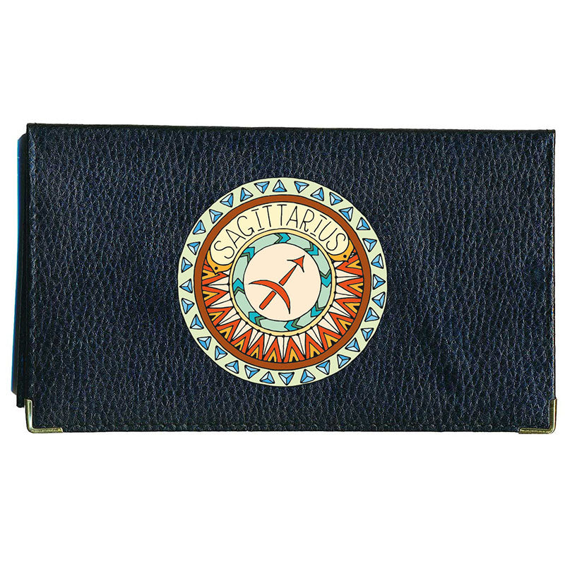Porte Chéquier en cuir noir personnalisé avec Signe Zodiaque Astrologique