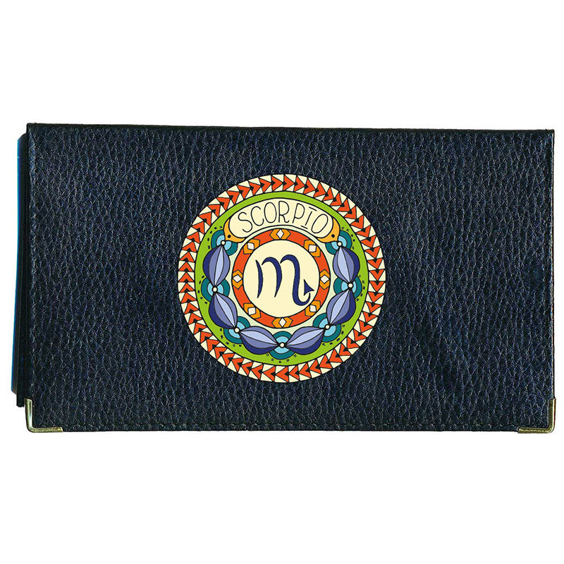 Porte Chéquier en cuir noir personnalisé avec Signe Zodiaque Astrologique