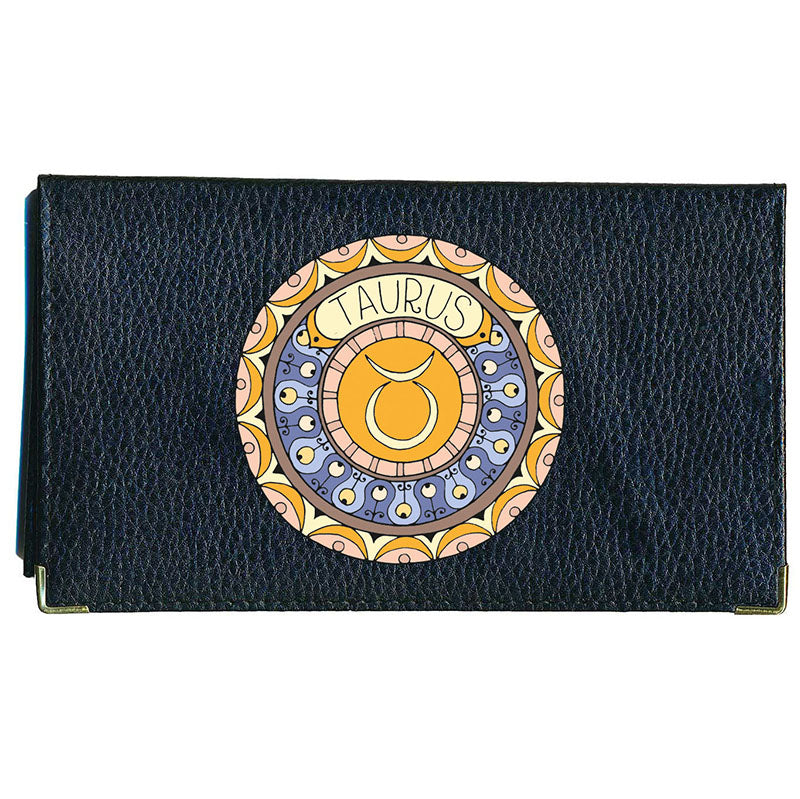 Porte Chéquier en cuir noir personnalisé avec Signe Zodiaque Astrologique