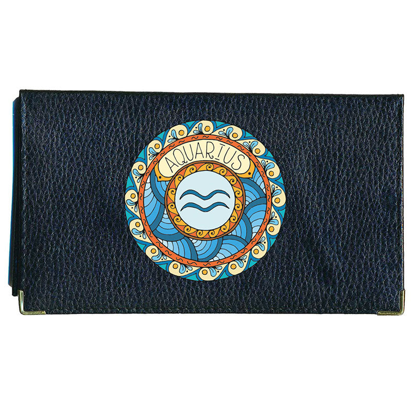 Porte Chéquier en cuir noir personnalisé avec Signe Zodiaque Astrologique
