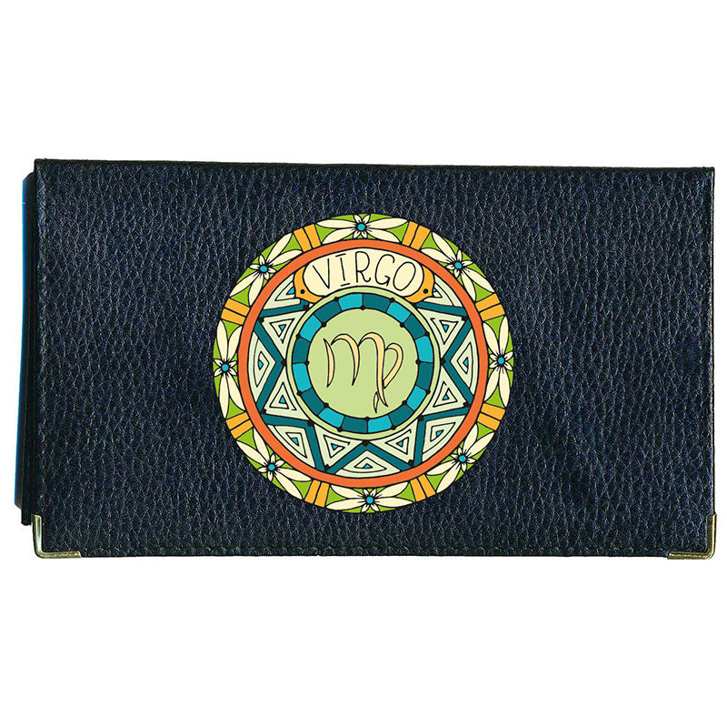 Porte Chéquier en cuir noir personnalisé avec Signe Zodiaque Astrologique