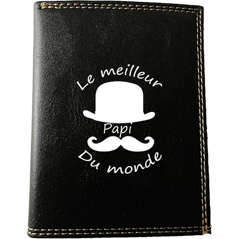 Petit Portefeuille Homme noir avec Porte Monnaie Personnalisé Meilleur Papi