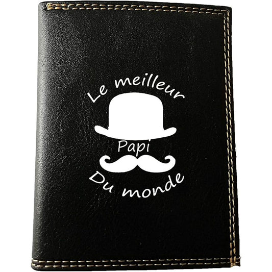 Petit Portefeuille Homme noir avec Porte Monnaie Personnalisé Meilleur Papi