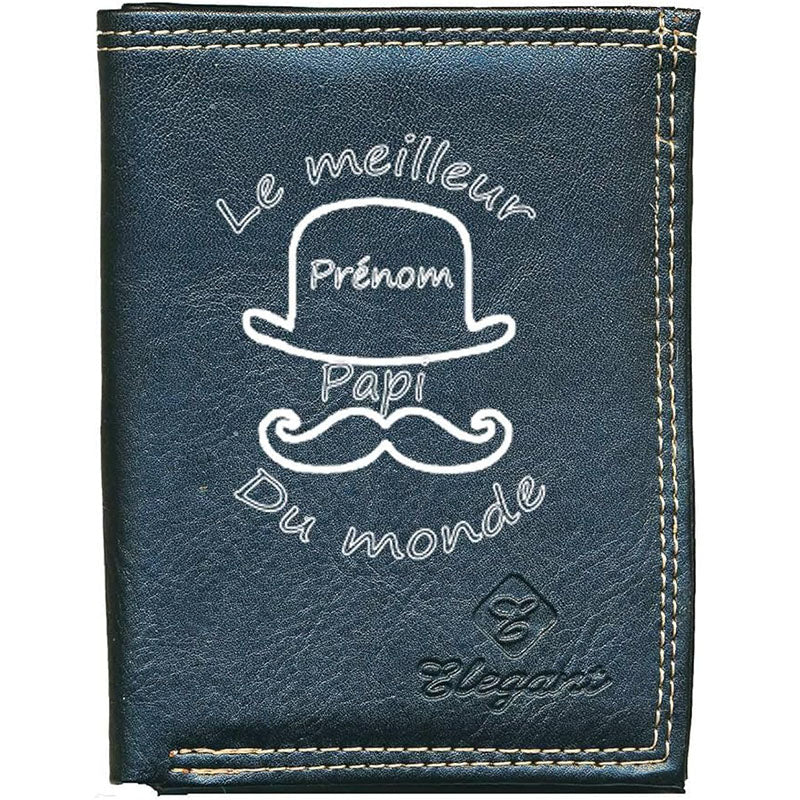 Petit Portefeuille Homme noir avec Porte Monnaie Personnalisé Meilleur Papi