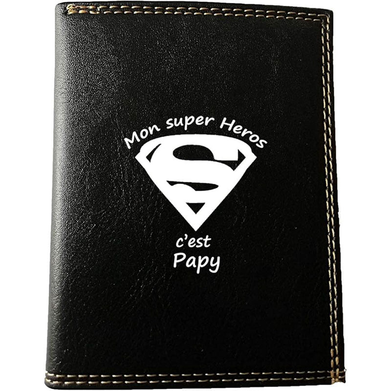 Petit Portefeuille Homme noir avec Porte Monnaie Personnalisé Super Papy