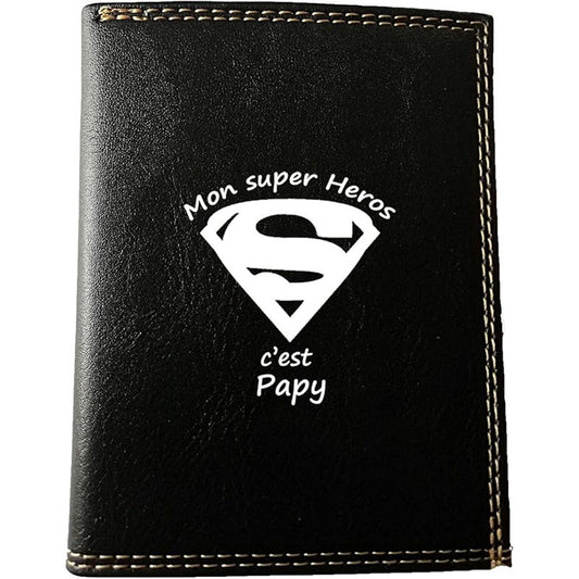 Petit Portefeuille Homme noir avec Porte Monnaie Personnalisé Super Papy