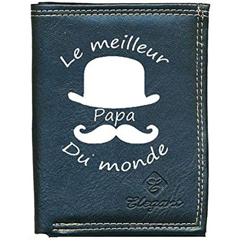 Petit Portefeuille Homme noir avec Porte Monnaie Personnalisé Meilleur Papa du Monde