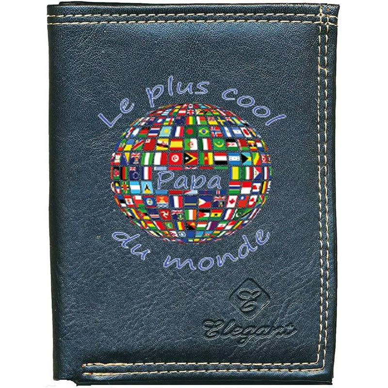 Petit Portefeuille Homme noir avec Porte Monnaie Personnalisé Papa le plus cool