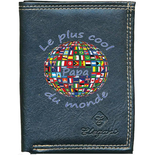 Petit Portefeuille Homme noir avec Porte Monnaie Personnalisé Papa le plus cool