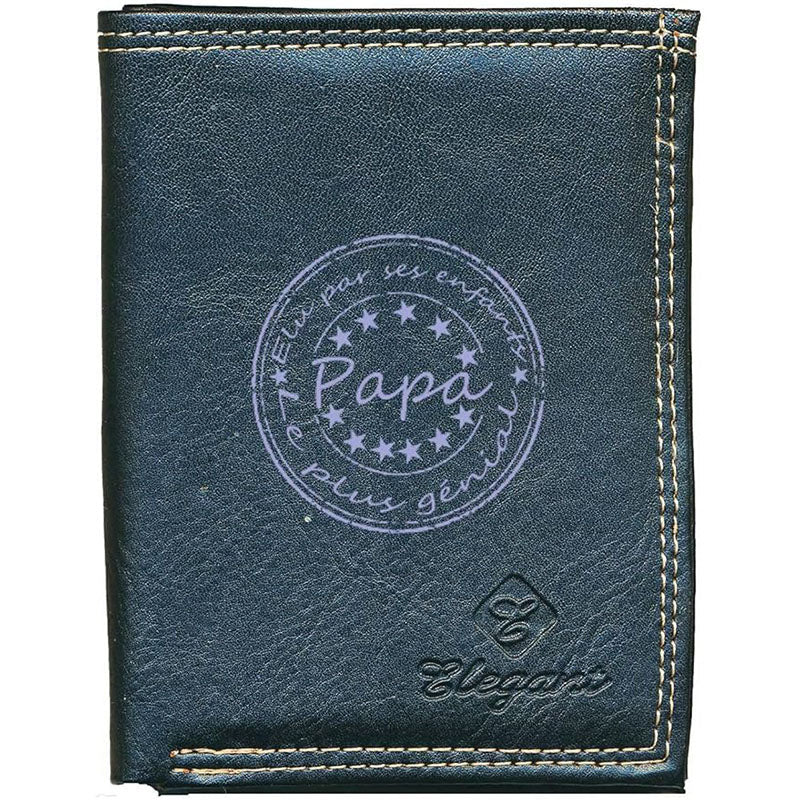 Petit Portefeuille Homme noir avec Porte Monnaie Personnalisé Papa elu par ses enfants