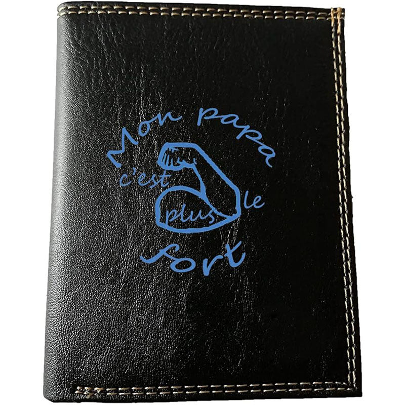 Petit Portefeuille Homme noir avec Porte Monnaie Personnalisé Papa le plus fort