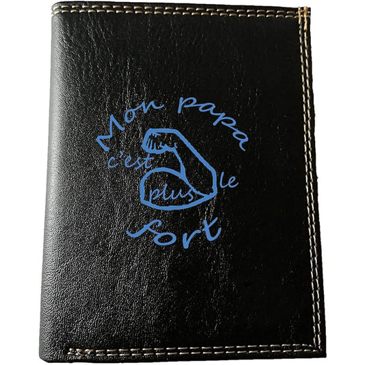 Petit Portefeuille Homme noir avec Porte Monnaie Personnalisé Papa le plus fort