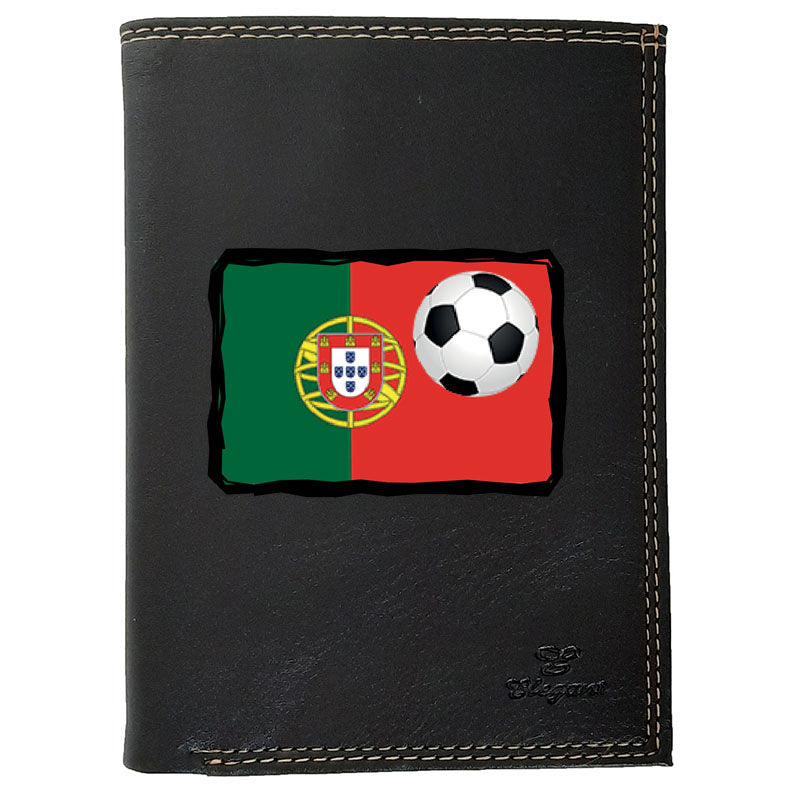 Grand Portefeuille porte monnaie pour Homme noir personnalisé drapeau Portugal Foot