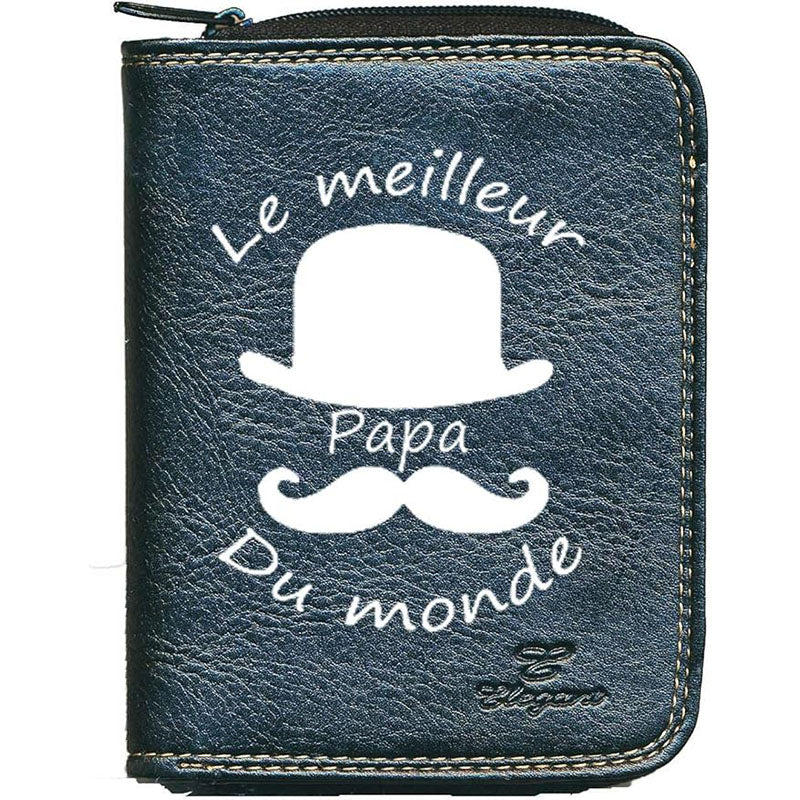 Porte monnaie et carte noir en Simili Cuir Homme personnalisé Meilleur Papa du Monde