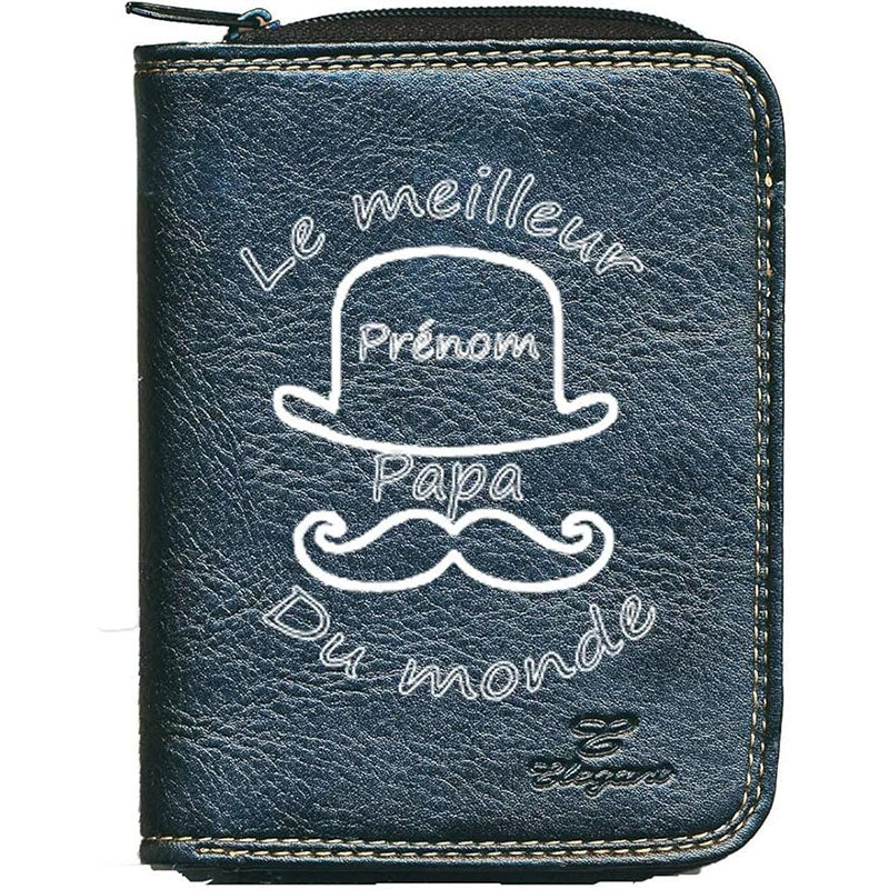 Porte monnaie et carte noir en Simili Cuir Homme personnalisé Meilleur Papa du Monde