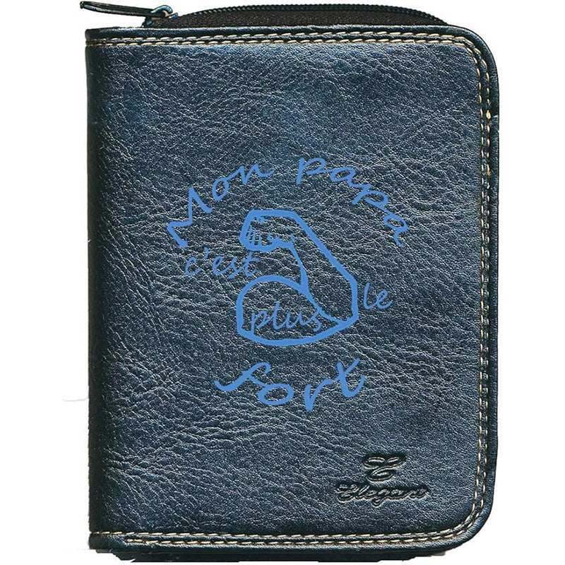Porte monnaie et carte noir en Simili Cuir Homme personnalisé Papa le plus Fort