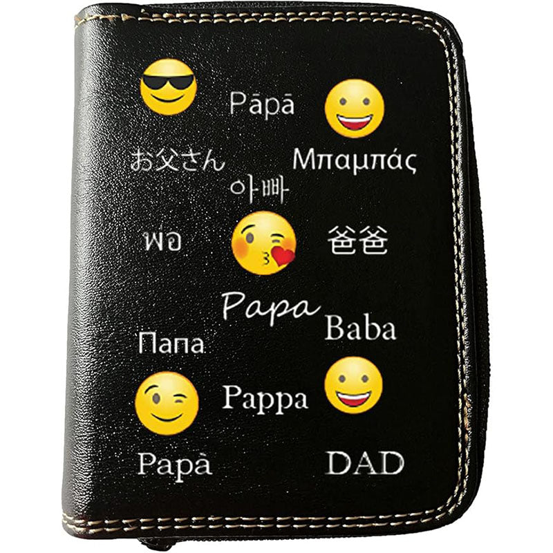Porte monnaie et carte noir en Simili Cuir Homme personnalisé Papa Smiley