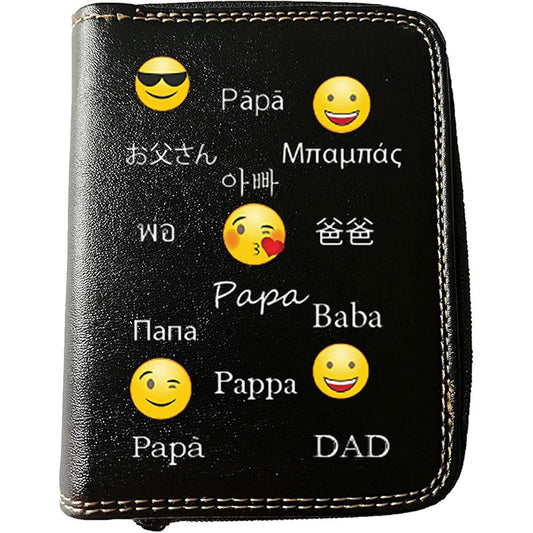 Porte monnaie et carte noir en Simili Cuir Homme personnalisé Papa Smiley