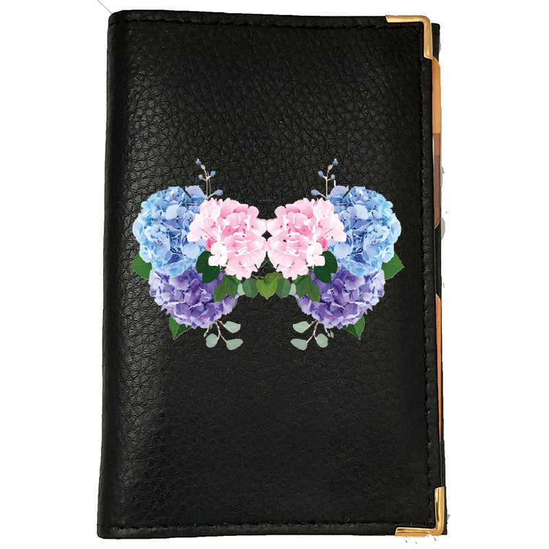 Porte Carte Grise en Cuir noir pour femme motif Hortensia