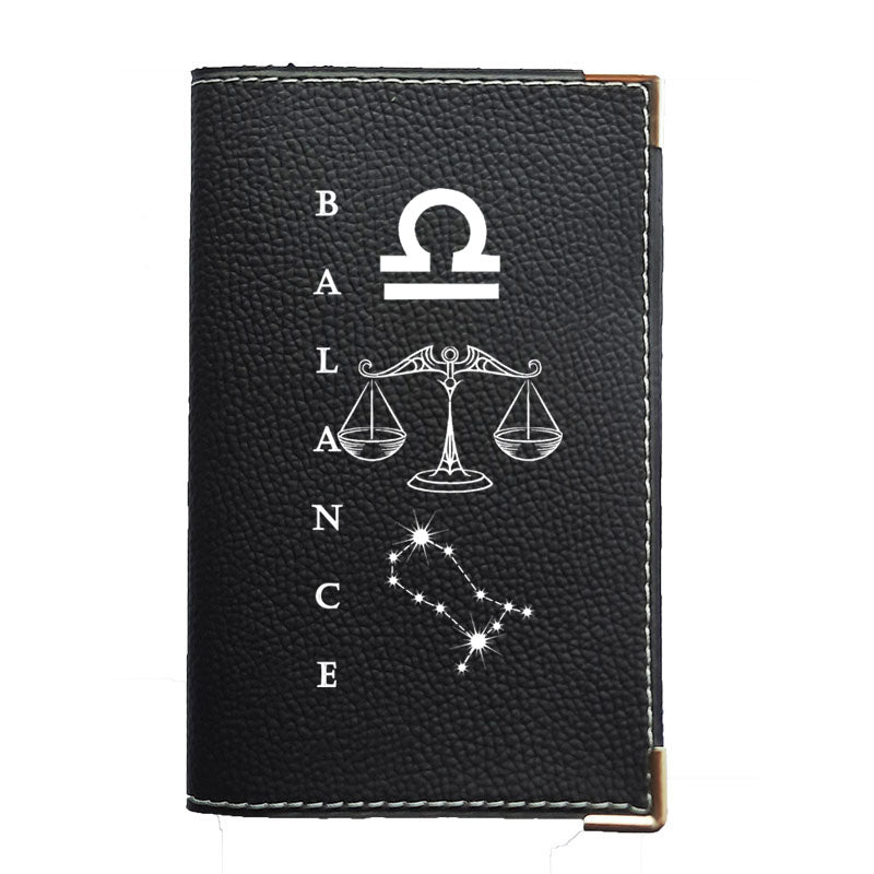 Porte carte grise en cuir noir personnalisé avec votre Signe Astrologique