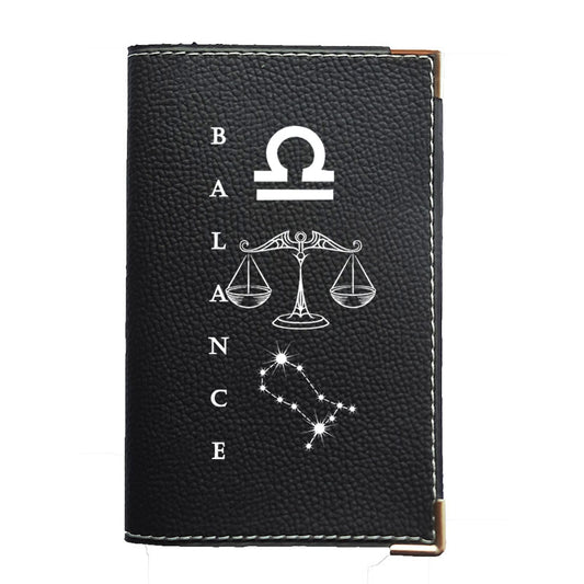 Porte carte grise en cuir noir personnalisé avec votre Signe Astrologique