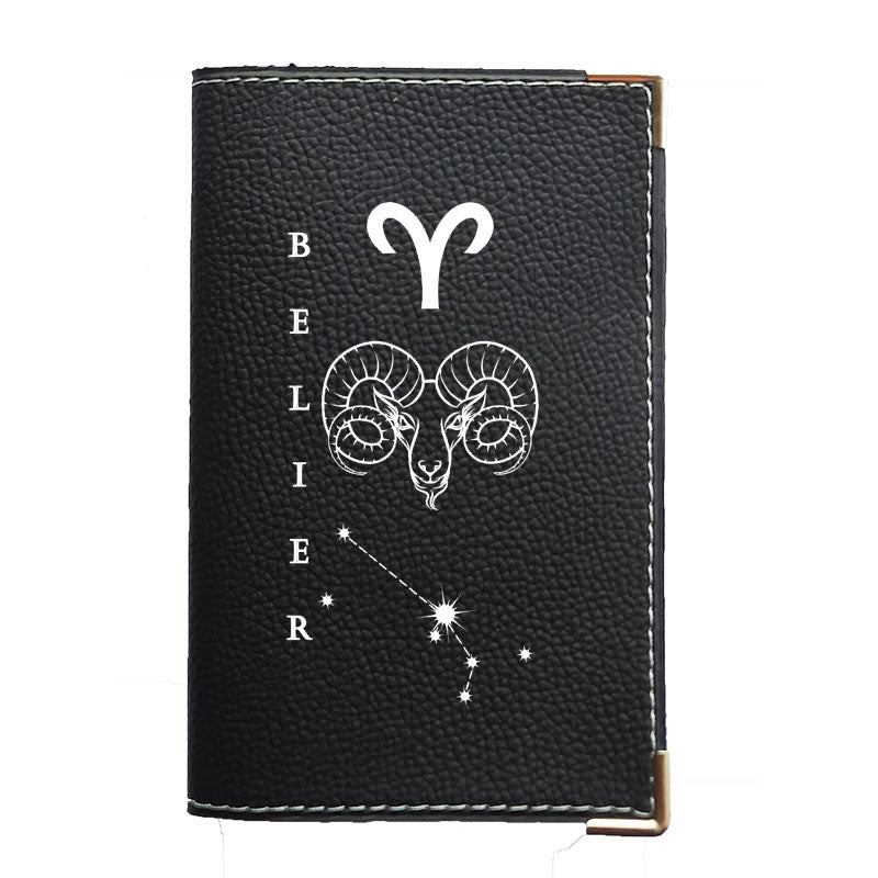Porte carte grise en cuir noir personnalisé avec votre Signe Astrologique