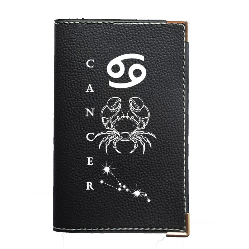 Porte carte grise en cuir noir personnalisé avec votre Signe Astrologique