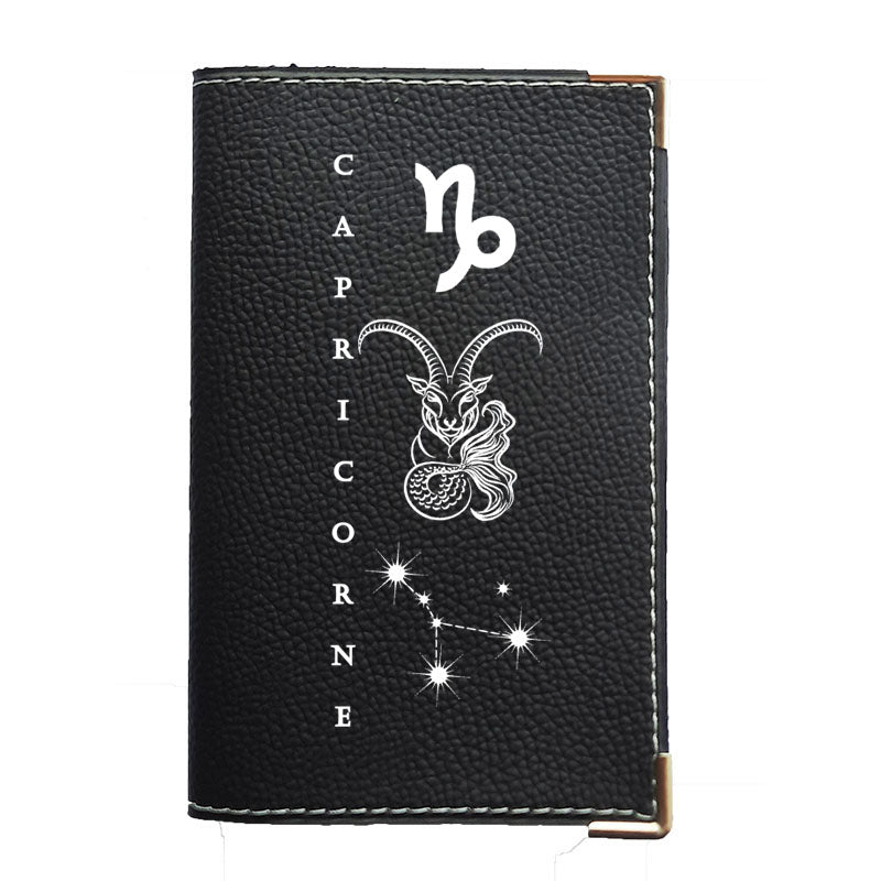 Porte carte grise en cuir noir personnalisé avec votre Signe Astrologique