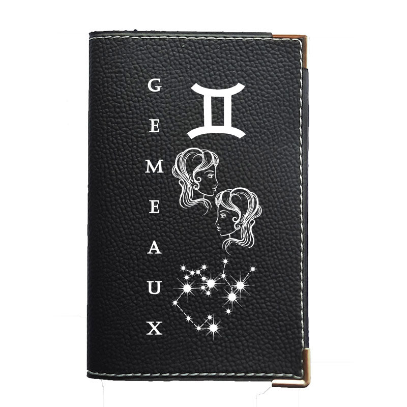 Porte carte grise en cuir noir personnalisé avec votre Signe Astrologique