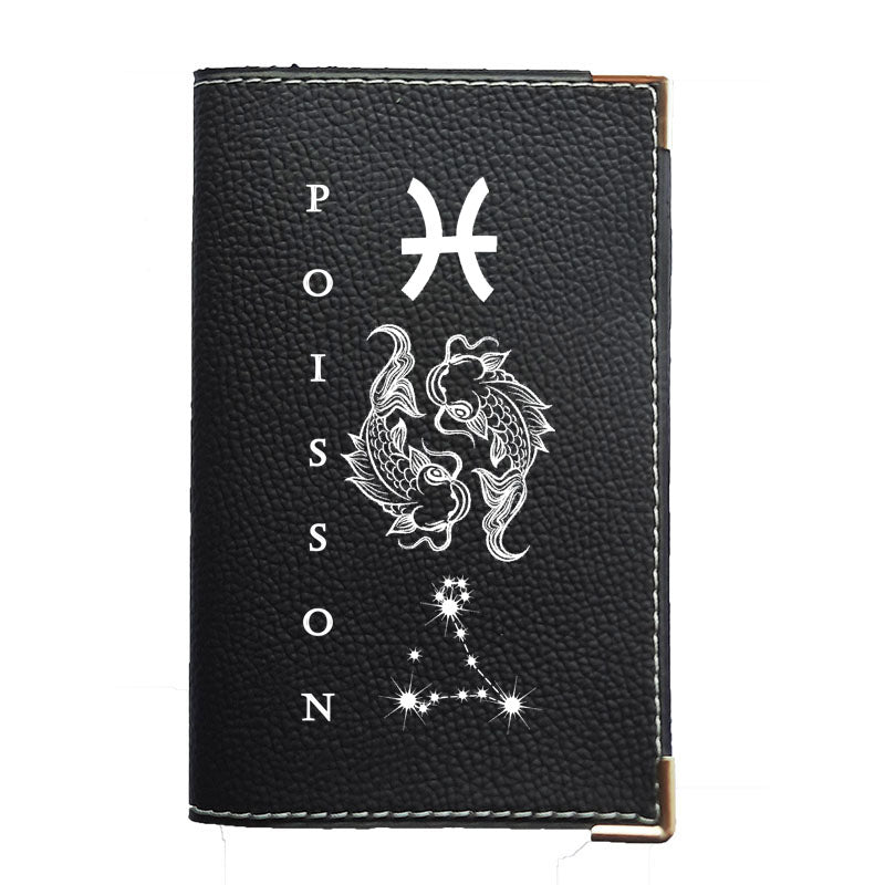 Porte carte grise en cuir noir personnalisé avec votre Signe Astrologique