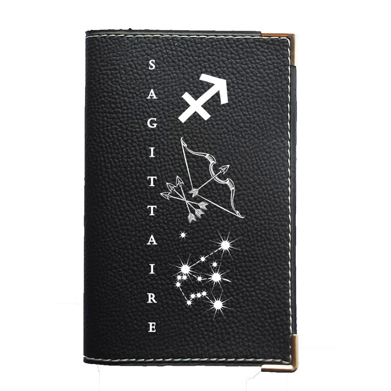 Porte carte grise en cuir noir personnalisé avec votre Signe Astrologique