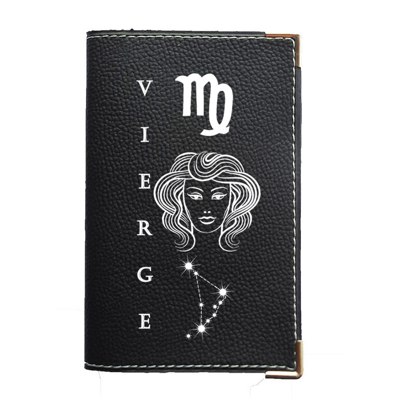 Porte carte grise en cuir noir personnalisé avec votre Signe Astrologique