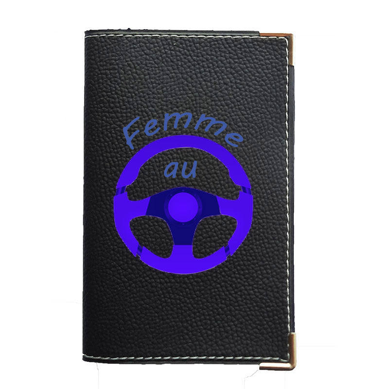 Porte carte grise en simili cuir noir personnalisé Femme au Volant